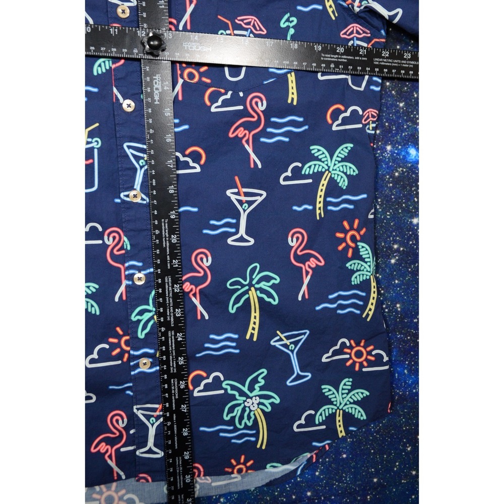 Chubbies Shirt Mens Large Blue Neon Tropical Flamingo Cocktail Button Up - Picture 6 of 8